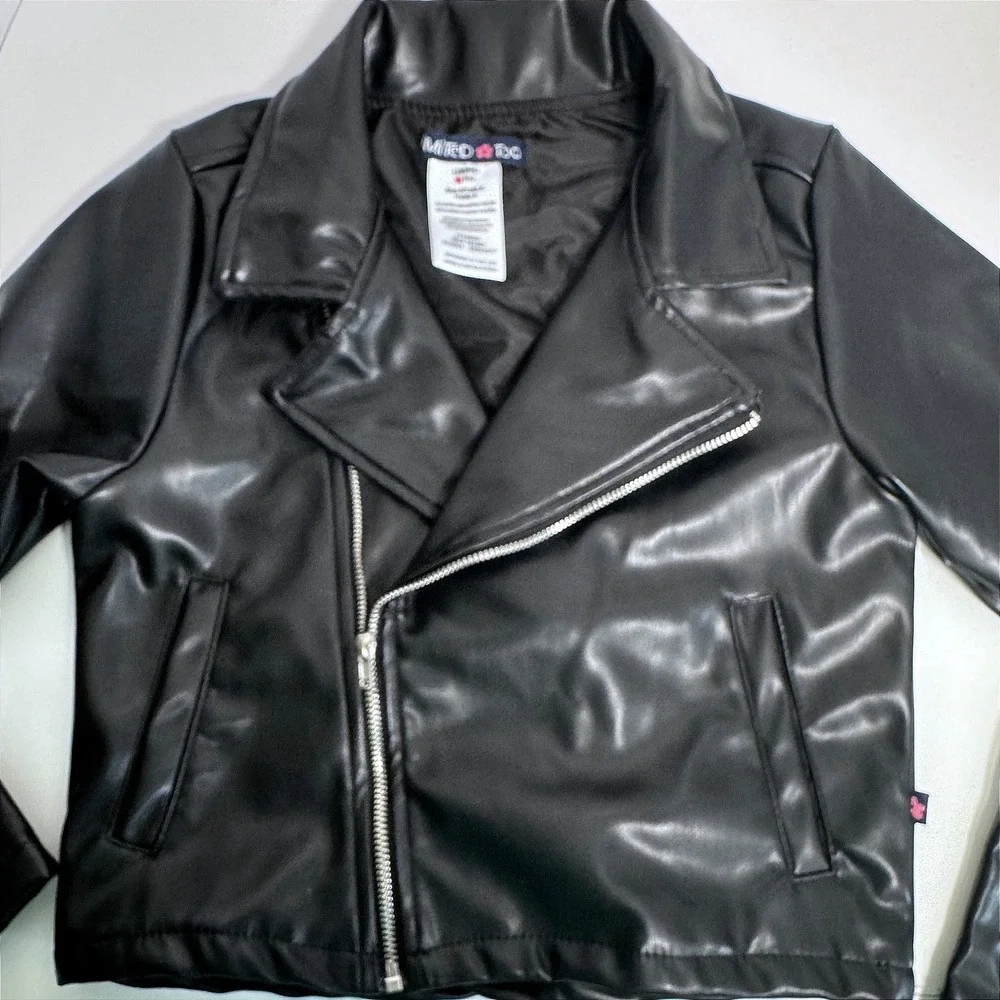 Limited Too Girls Black Faux Leather Moto Biker Jacket Kids 6‎ Edgy Rocker Y2K